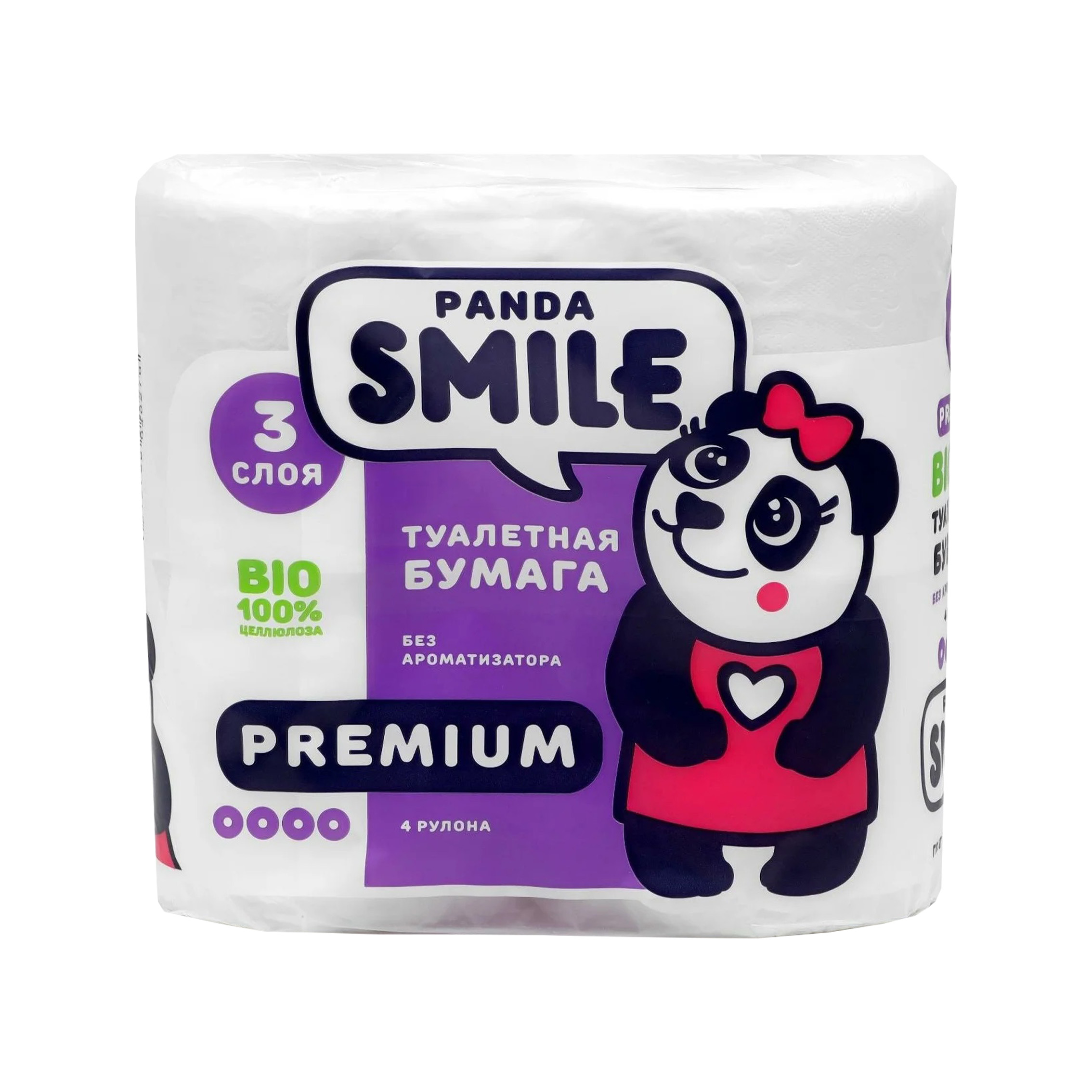 Туалетная бумага Panda Smile Premium, 3 слоя, 4 рулона по 18 м, белая от производителя в Кирове