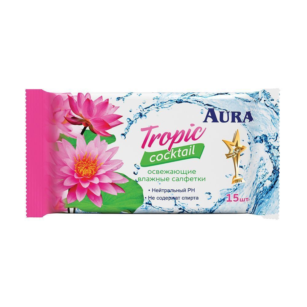Влажные салфетки AURA Tropic Cocktail с ароматом фруктов, 15 шт., ЧЗ от производителя в Кирове