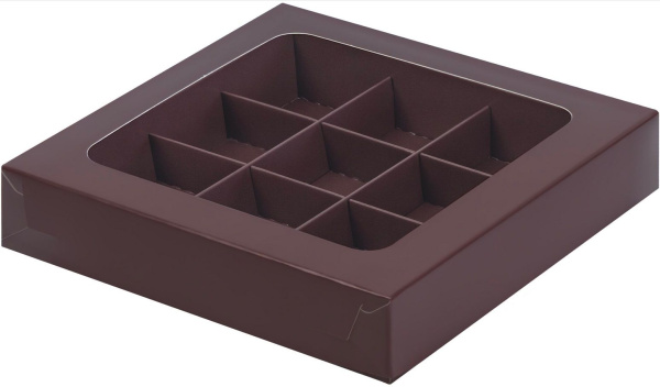 коробка бум. 155х155х30 для 9 конфет шоколад матовая с окном