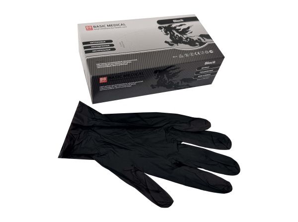 перчатки нитриловые ЧЕРНЫЕ M 50пар