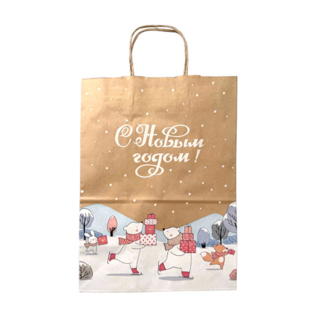 сумка бум. крафт 35х26х15 с круч. ручками МИШКИ НА ЛЬДУ